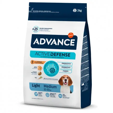 Advance Light Medium – Ração seca para cão adulto médio para controlo do peso – Frango e arroz – Quantidade: 3 kg