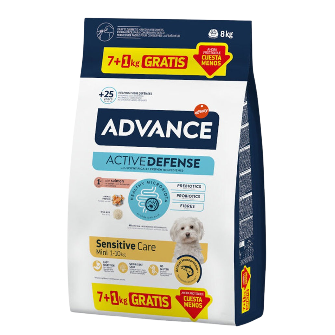 Advance Sensitive Mini ração seca para cão adulto pequeno com sensibilidades 7 + 1Kg