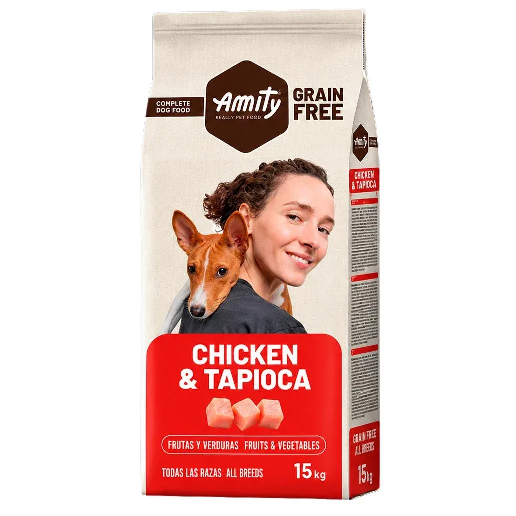 Amity C茫o Grain Free Frango e Tapioca 15kg - ra莽茫o sem cereais