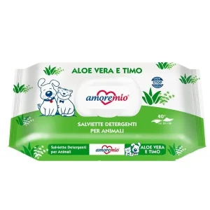 Amoremio Toalhetes Húmidos para Cães e Gatos com Aloe Vera e Tomilho