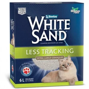 Areia aglomerante com grânulos grossos para gato – White Sand – Quantidade: 6 L