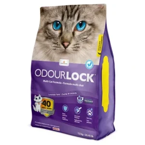 Areia aglomerante de lavanda para gatos – Odourlock – Quantidade: 12 kg