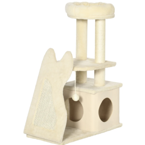 Arranhador para gatos com caverna e rampa de sisal – Bege