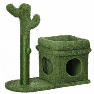 Arranhador para gatos em forma de cacto com cama e bola – Verde