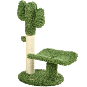 Arranhador para gatos em forma de cacto com plataforma e bola suspensa – Verde