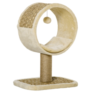 Arranhador para gatos juta natural com brinquedo suspenso – Bege