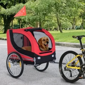 Atrelado de bicicleta para animais de estimação – Vermelho e preto – 130 x 90 x 110 cm