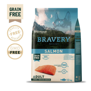 Bravery Salmon Adult Medium/Large 12Kg – Ração Premium de Salmão para Cães Adultos de Raças Médias e Grandes