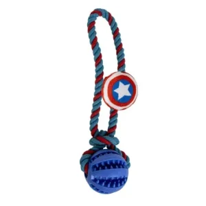 Brinquedo Capitão América com bola e corda para cães – Marvel