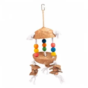 Brinquedo de coco com bolas e cordas para aves – Duvo Plus