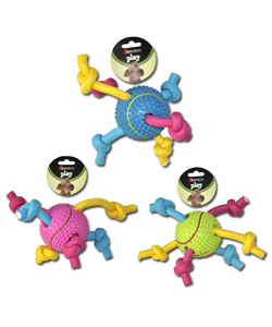 Brinquedo para cães Nayeco Rubber Tennis Ball with Tricolor Rope
