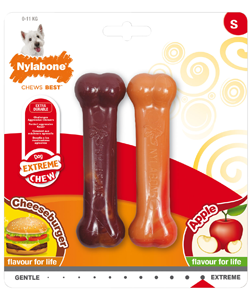 Brinquedo para cães Nylabone Dog Extreme Chew Cheeseburguer & Apple Twin Pack Small