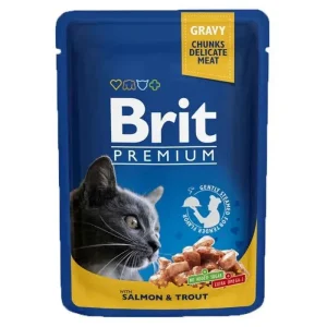 Brit Premium Salmão e Truta – pedaços em molho para gatos adultos