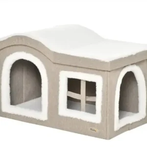 Cama para gatos Casa dobrável revestida de tecido de peluche 63,5 x 37 x 40 cm