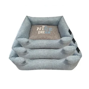 Cama Quadrada Azul de Linho – BPS