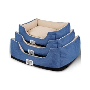 Cama Quadrada Azul/Preto e Creme – BPS