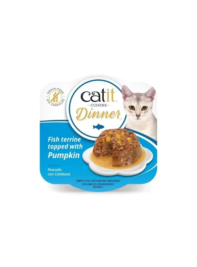 Catit Cuisine Dinner Peixe com Peixe Branco e Abóbora – Alimento húmido para gatos adultos 75g