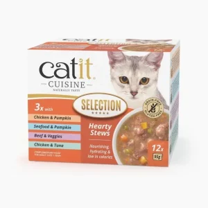 Catit Cuisine Estufado Selection – Pack variado de comida húmida complementar para gatos 12 x 95g