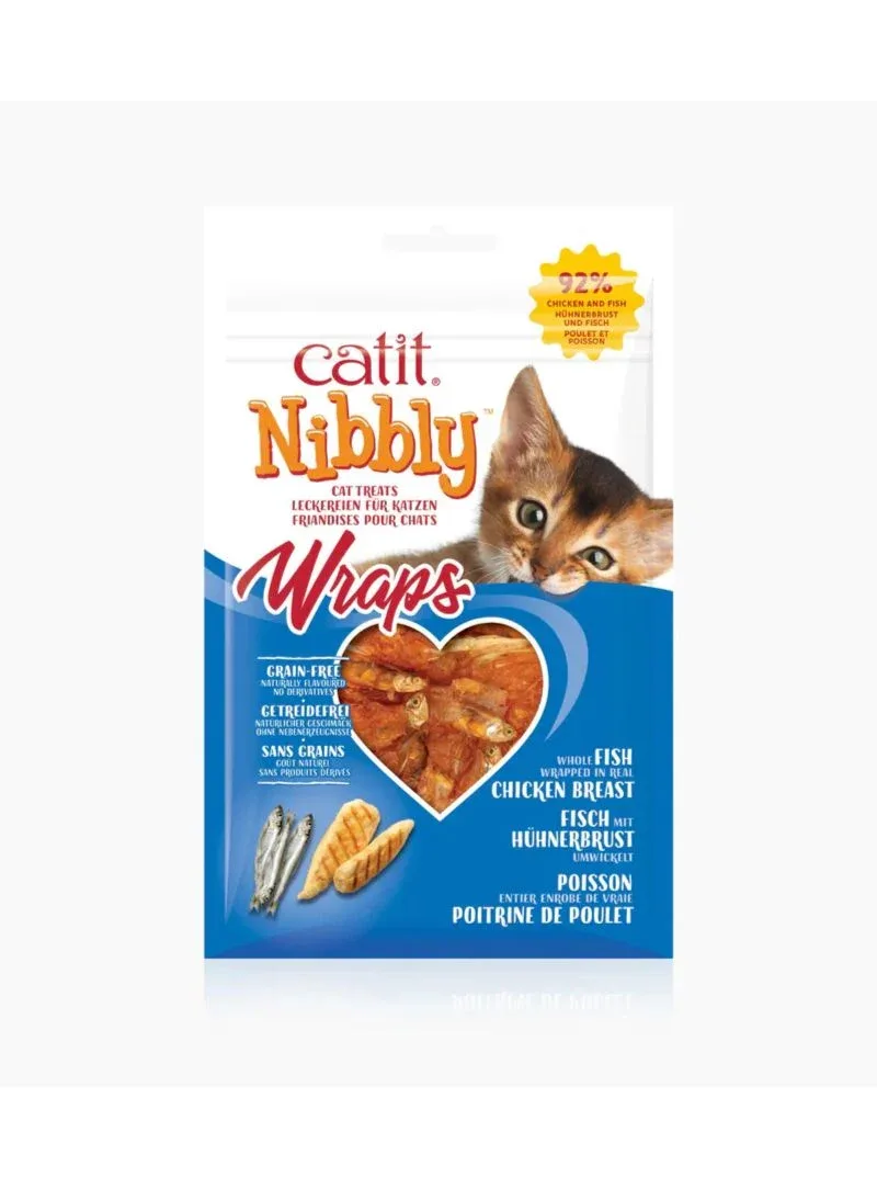 Catit Nibbly Wraps Frango e Peixe – Snack macio para gatos 30g