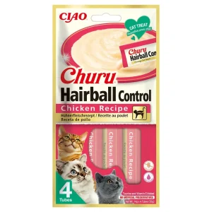 Churu Hairball Control Snack líquido de frango para gatos 4X14G