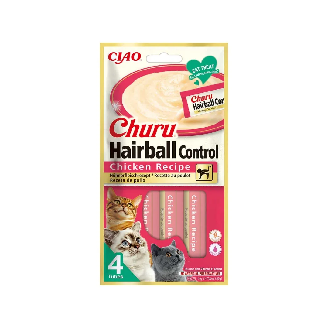 Churu Hairball Frango – Snack cremoso para gatos 4 x 14 g
