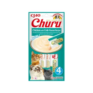 Churu Purée Frango com Caranguejo – Snack cremoso para gatos 4 x 14 g