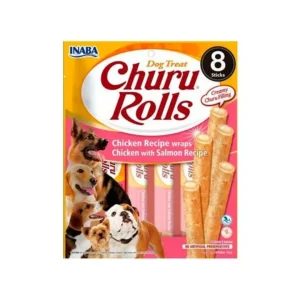 Churu Rolls Frango e Salmão – Snack macio recheado para cães 8 x 12 g