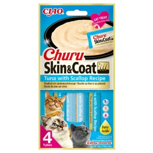 Churu Skin & Coat Snack líquido de atum e vieira para gatos 4X14G