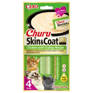 Churu Skin & Coat Snack líquido de frango e vieira para gatos 4X14G