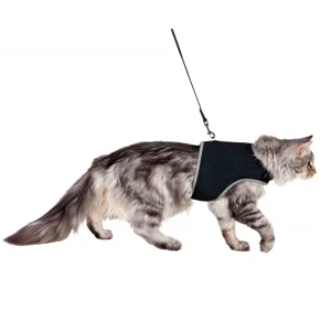 Coleira peitoral com trela p/ Gatos – Preto