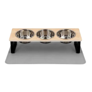 Comedouro Elevado Triplo e Tapete para Gato