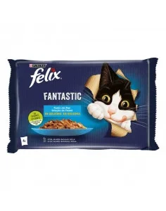 Comida Gato Felix Fantastic Seleção de Peixes em Gelatina (saquetas) 4x85gr