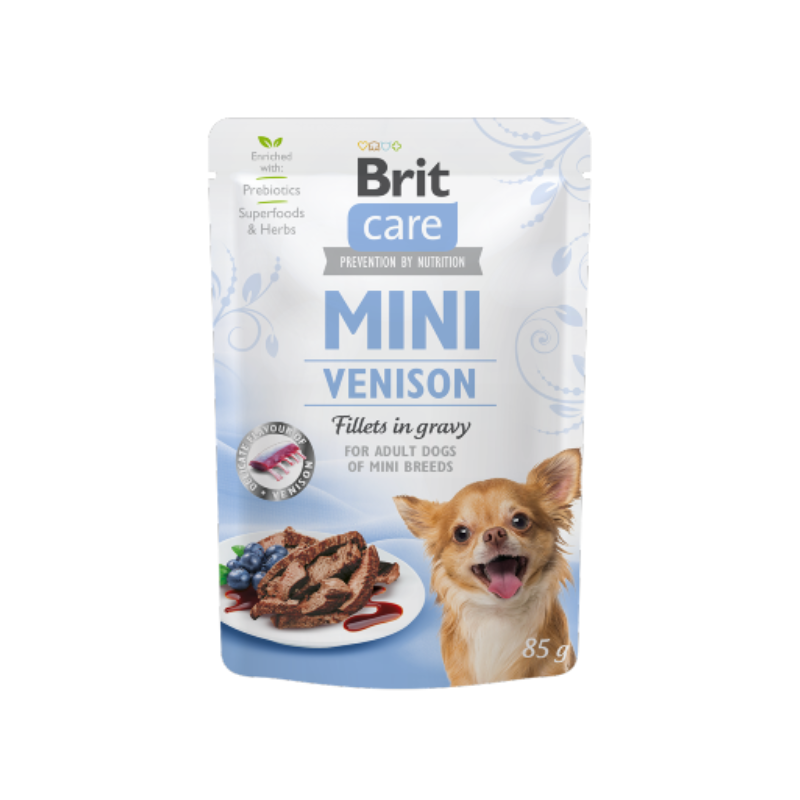 Comida húmida para cães Brit Care Mini Venison Fillets in Gravy Saqueta – 12 x 85 g