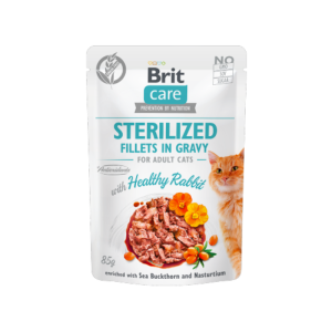 Comida húmida para gatos Brit Care Cat Sterilized Healthy Rabbit in Gravy Saqueta – 12 x 85 g