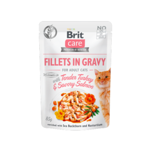 Comida húmida para gatos Brit Care Cat Tender Turkey & Savory Salmon in Gravy Saqueta – 12 x 85 g
