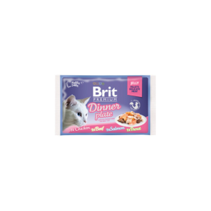 Comida húmida para gatos Brit Premium by Nature Cat Delicate Fillets in Jelly Dinner Plate Multipack Saquetas – 4 x 85 g