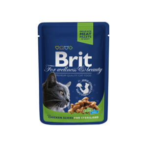 Comida húmida para gatos Brit Premium by Nature Cat Sterilised Wet Chicken Slices Saquetas – 24 x 100 g