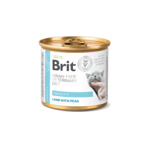 Comida húmida para gatos Brit Vet Diet Cat Obesity Grain-Free Lamb with Pea Lata – 6 x 200 g