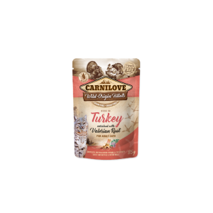 Comida húmida para gatos Carnilove Grain-Free Cat Turkey with Valerian Root Wet Saqueta 24 x 85 g