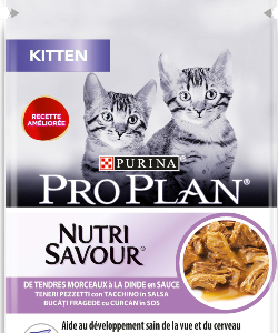 Comida húmida para gatos Pro Plan Cat Kitten NutriSavour with Turkey in Gravy Wet – Saqueta 26 x 85 g