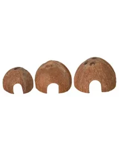 Conjunto de 3 Metades de Casca de Coco Natural para Terrários e Aquários