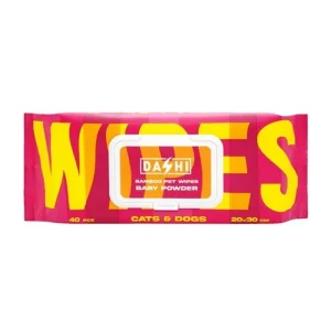 Dashi Bamboo Pet Wipes Baby Powder – Toalhitas de bambu para cães e gatos 40 unidades