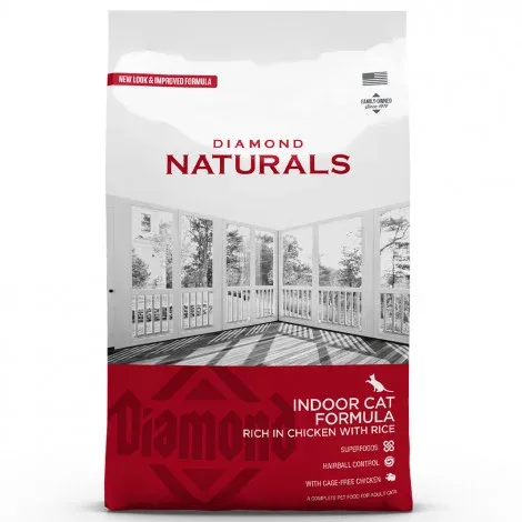 Diamond Naturals Indoor – Ração seca para controlo das bolas de pelo para gato adulto – Frango e arroz – Quantidade: 3 kg
