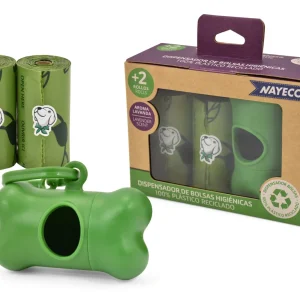 Dispensador de Sacos Reciclados Nayeco com 2 Rolos de 15 sacos com Aroma Lavanda