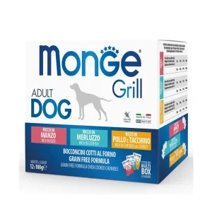 Dog Adulto Wet Grill Multibox C/Vaca, Bacalhau, Frango e Peru 12x100Gr – Monge