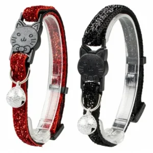Duvo Plus Coleira de glitter com guizo para gato – Medidas: 20-30 cm/10 mm