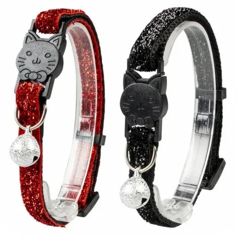 Duvo Plus Coleira de glitter com guizo para gato – Medidas: 20-30 cm/10 mm