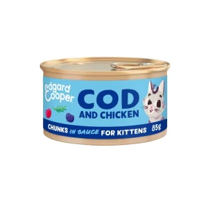 Edgard & Cooper Kitten Pedaços de Bacalhau e Frango com molho em lata para gatinhos