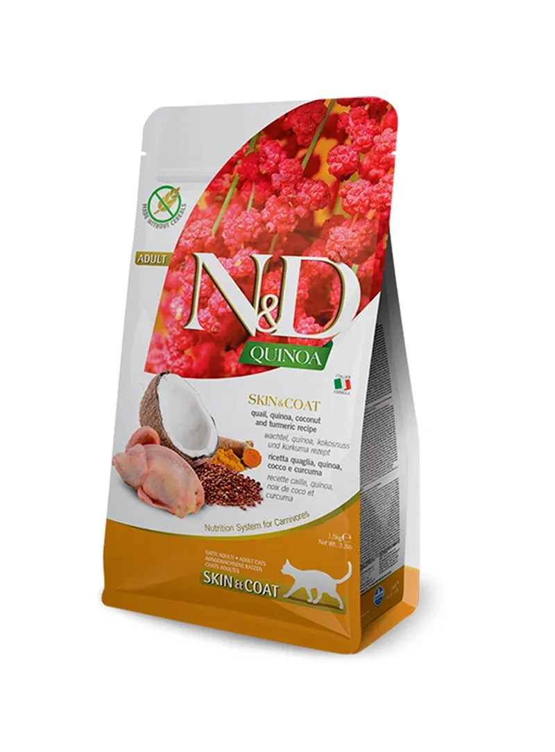 Farmina N&D Quinoa Skin & Coat Codorniz – Alimento seco para gatos adultos 1,5 kg