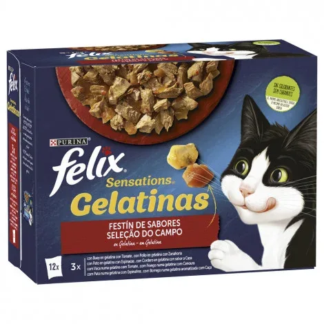 Felix Sensations – Seleção do campo em gelatina – Vaca, frango, pato e borrego – Quantidade: PACK 12 x 85 g